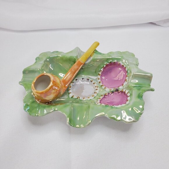 VTG German Porcelain Pipe Holder & Ashtray Trinket Dish Tobacciana Men's Gift - Picture 10 of 13